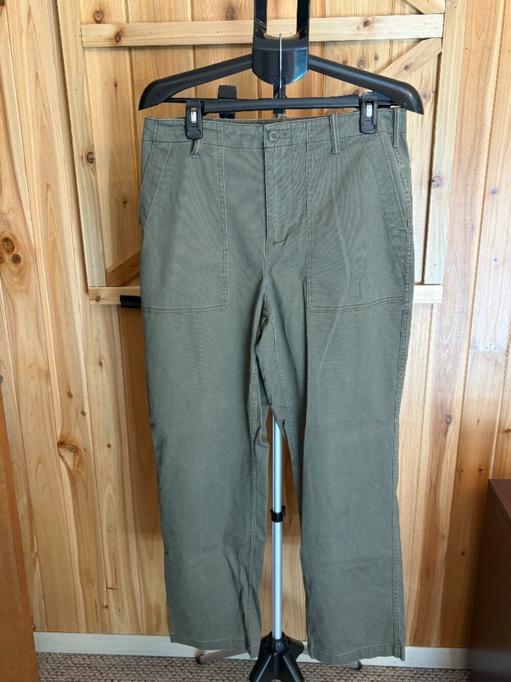 Lands End Utility Pants Women's Sz 14 Olive High Rise Straight Leg Deep Pockets